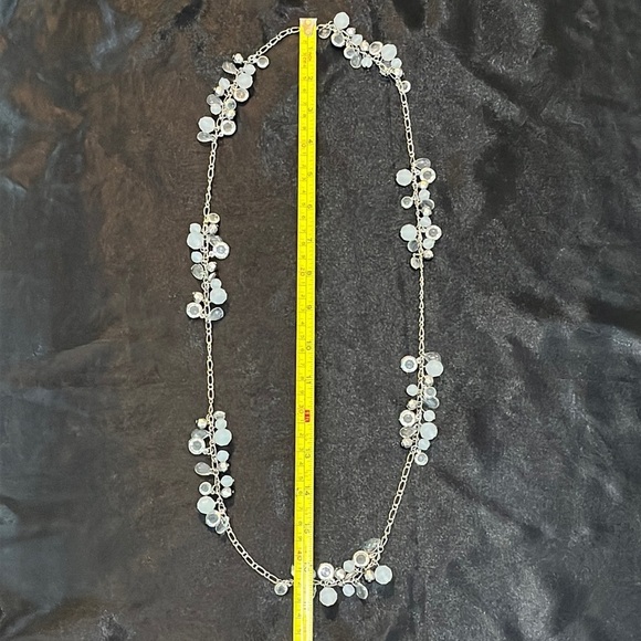Gray Clear Silver Tone Chain Beaded Long Length Pull Over Necklace Neutral OS - Picture 8 of 12